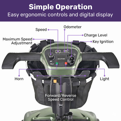SmartPacer+ Ultra-Lightweight Mobility Scooter, Li-ion Battery, Foldable, Airline Approved, 120kg Capacity, Green