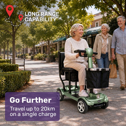 SmartPacer+ Ultra-Lightweight Mobility Scooter, Li-ion Battery, Foldable, Airline Approved, 120kg Capacity, Green
