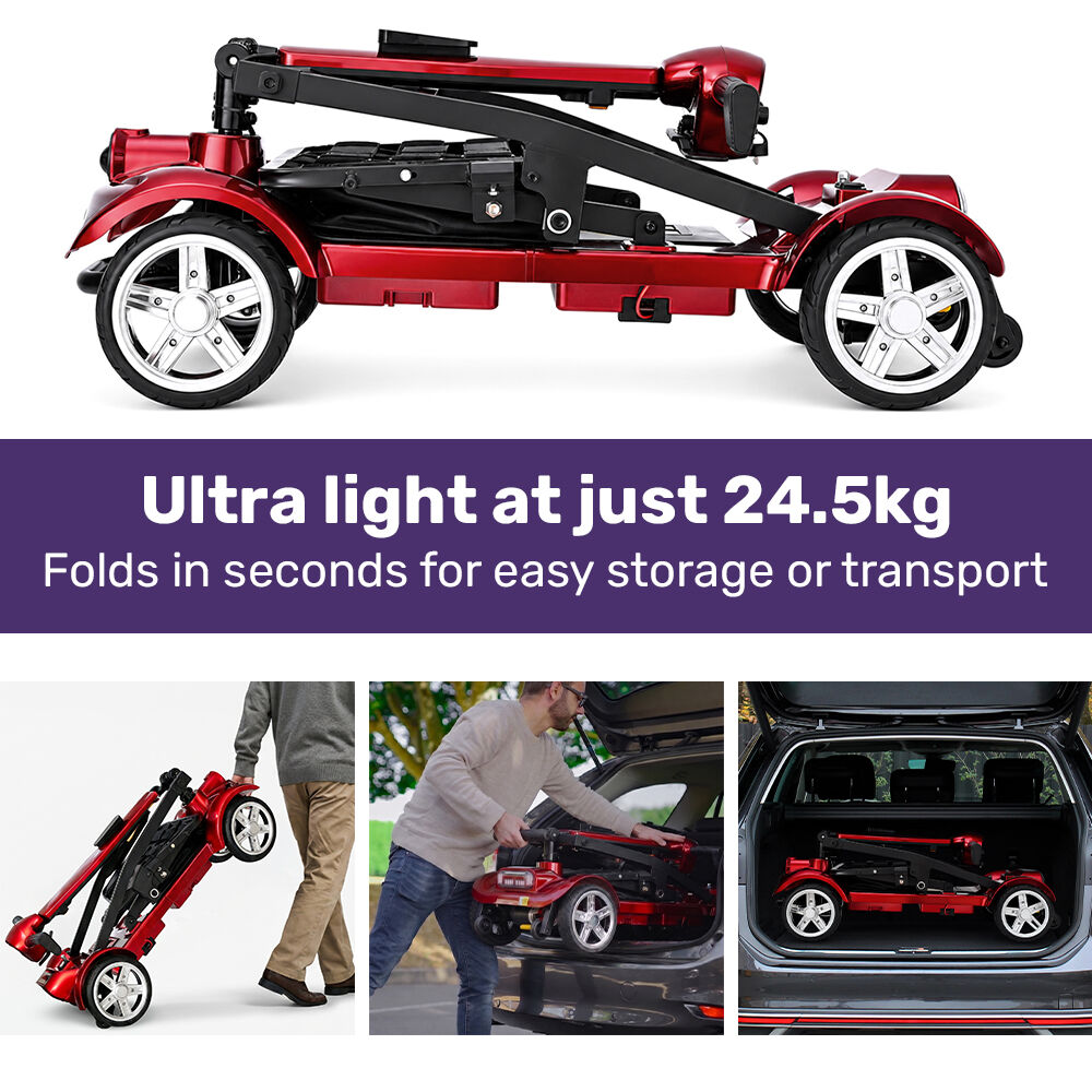 SmartPacer+ Ultra-Lightweight Mobility Scooter, Li-ion Battery, Foldable, Airline Approved, 120kg Capacity, Red