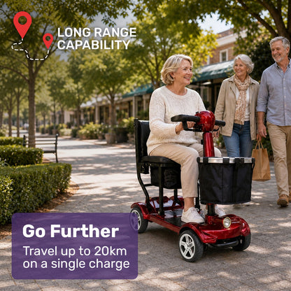 SmartPacer+ Ultra-Lightweight Mobility Scooter, Li-ion Battery, Foldable, Airline Approved, 120kg Capacity, Red