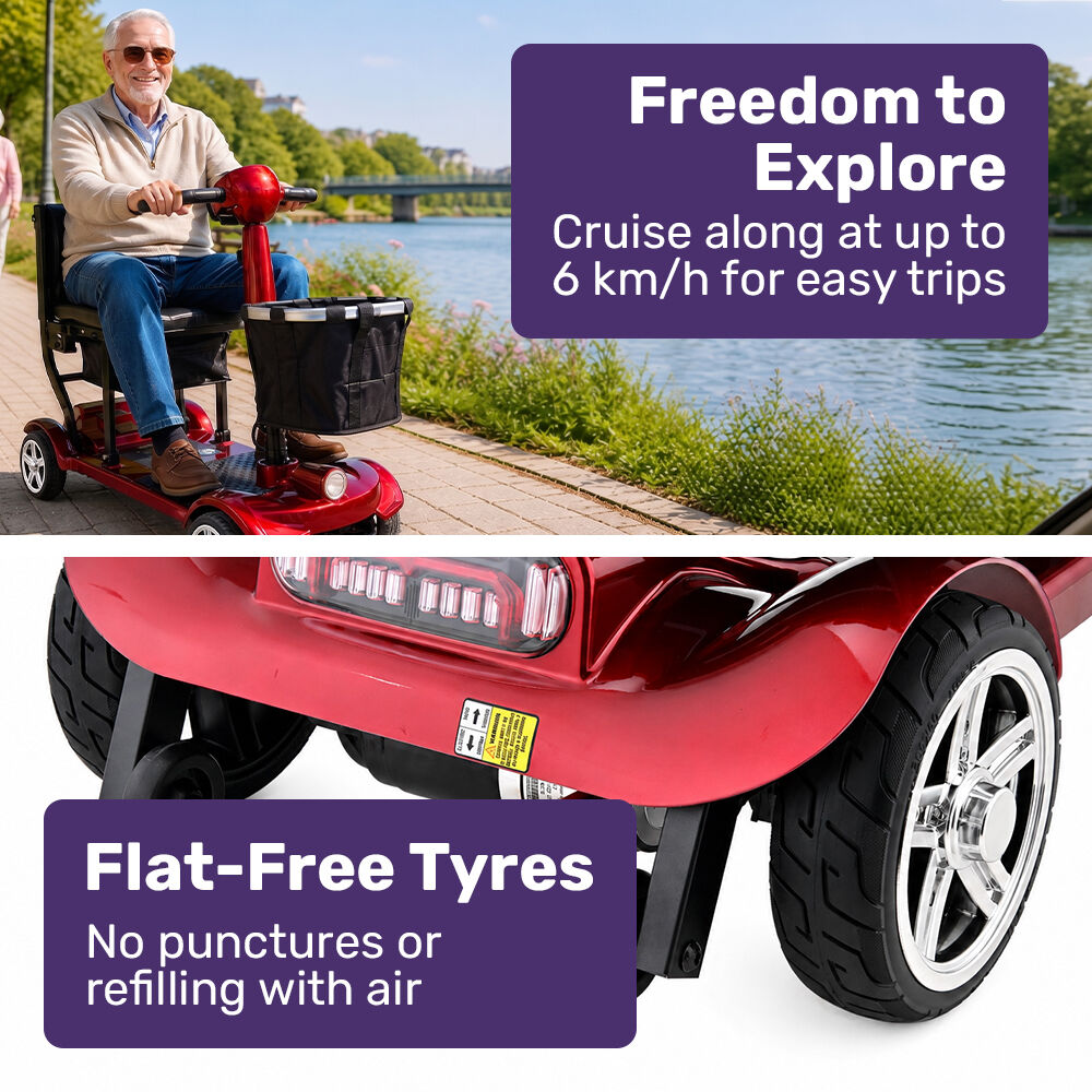 SmartPacer+ Ultra-Lightweight Mobility Scooter, Li-ion Battery, Foldable, Airline Approved, 120kg Capacity, Red