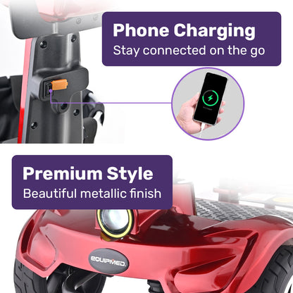 SmartPacer+ Ultra-Lightweight Mobility Scooter, Li-ion Battery, Foldable, Airline Approved, 120kg Capacity, Red