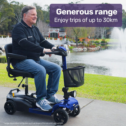FreeLite+ Mid-Sized Electric Foldable Mobility Scooter, Lithium Battery, Long Range and Easy Charging, Blue