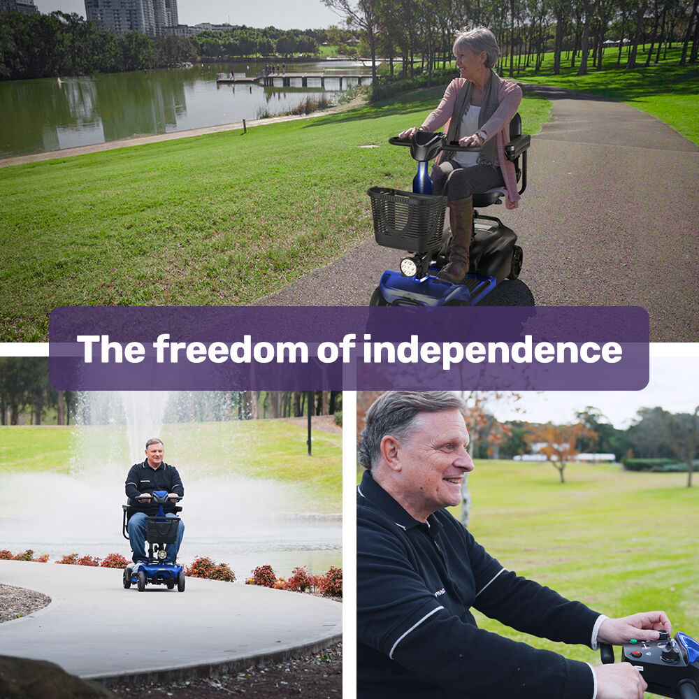 FreeLite+ Mid-Sized Electric Foldable Mobility Scooter, Lithium Battery, Long Range and Easy Charging, Blue