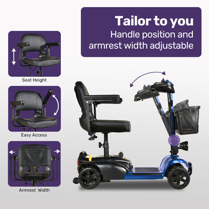 FreeLite+ Mid-Sized Electric Foldable Mobility Scooter, Lithium Battery, Long Range and Easy Charging, Blue