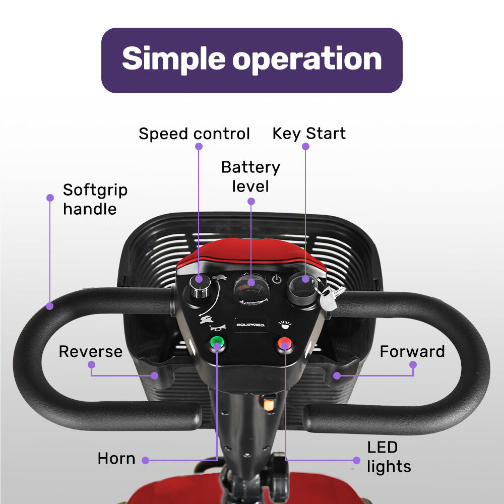 Mid-Sized Foldable Electric Mobility Scooter, 30km Range, Lithium Battery, Red