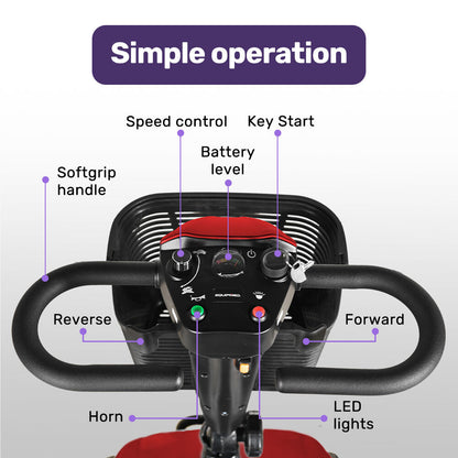 Mid-Sized Foldable Electric Mobility Scooter, 30km Range, Lithium Battery, Red