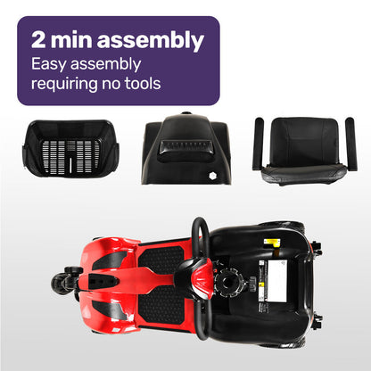 Mid-Sized Foldable Electric Mobility Scooter, 30km Range, Lithium Battery, Red