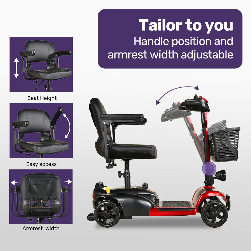 Mid-Sized Foldable Electric Mobility Scooter, 30km Range, Lithium Battery, Red