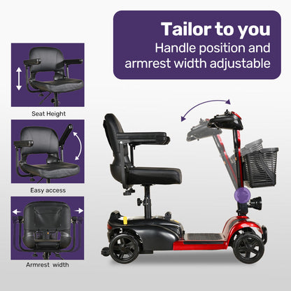 Mid-Sized Foldable Electric Mobility Scooter, 30km Range, Lithium Battery, Red
