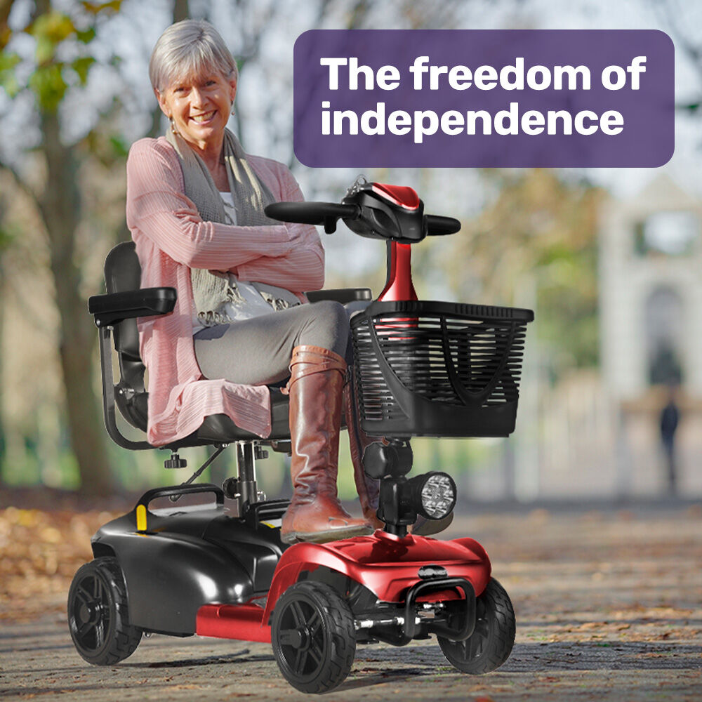 Mid-Sized Foldable Electric Mobility Scooter, 30km Range, Lithium Battery, Red