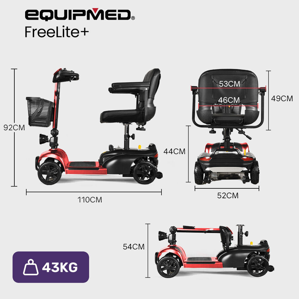 Mid-Sized Foldable Electric Mobility Scooter, 30km Range, Lithium Battery, Red