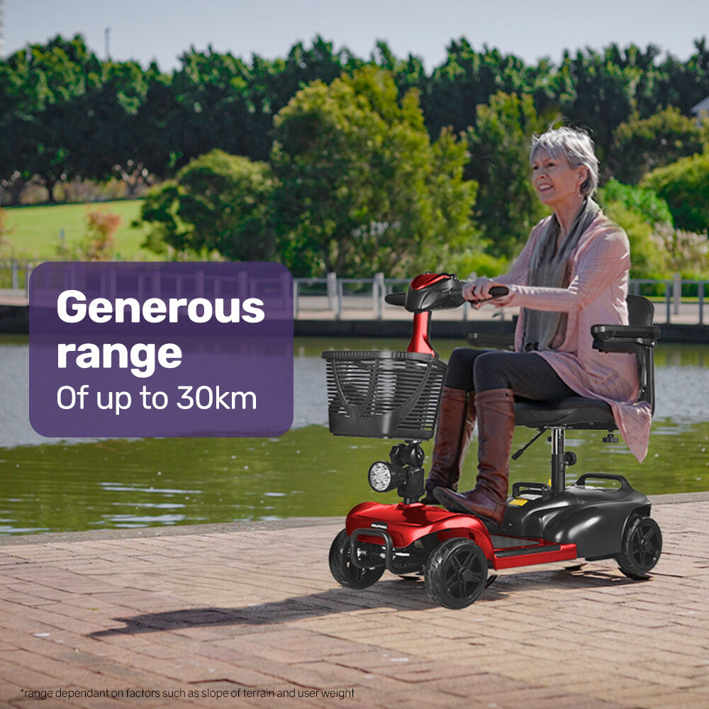 Mid-Sized Foldable Electric Mobility Scooter, 30km Range, Lithium Battery, Red
