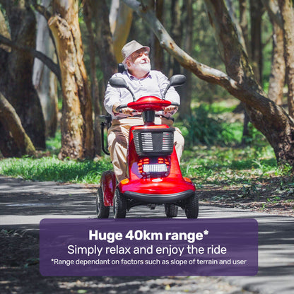 Extra Large Heavy Duty Mobility Scooter, 182kg Capacity, 40km Range - Red