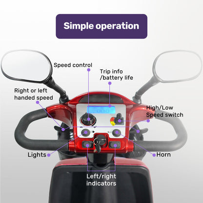 Extra Large Heavy Duty Mobility Scooter, 182kg Capacity, 40km Range - Red