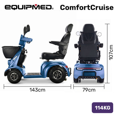 ComfortCruise Large Mobility Scooter, 15km/h Top Speed, Up to 45km Range, Strong Climbing, 180kg Capacity, Blue