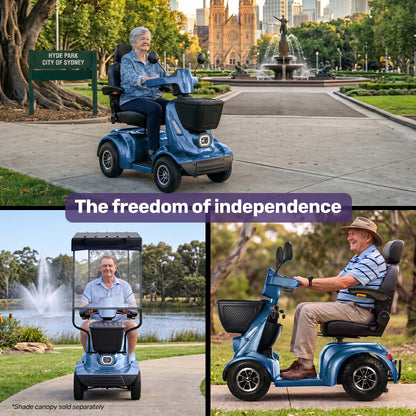 ComfortCruise Large Mobility Scooter, 15km/h Top Speed, Up to 45km Range, Strong Climbing, 180kg Capacity, Blue