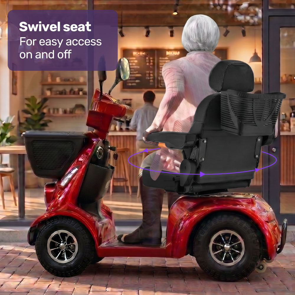 ComfortCruise Large Mobility Scooter, 15km/h Top Speed, Up to 45km Range, Strong Climbing, 180kg Capacity, Red
