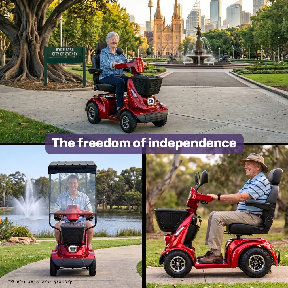 ComfortCruise Large Mobility Scooter, 15km/h Top Speed, Up to 45km Range, Strong Climbing, 180kg Capacity, Red