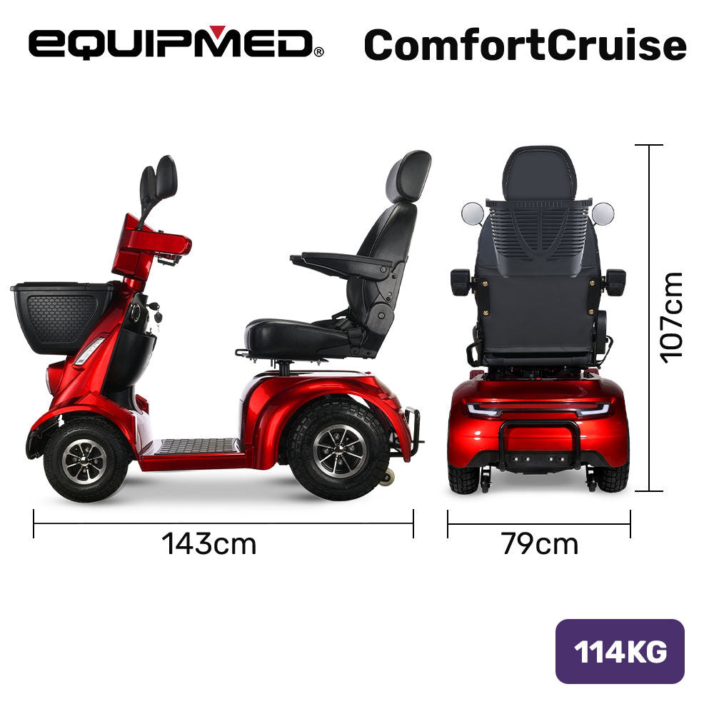 ComfortCruise Large Mobility Scooter, 15km/h Top Speed, Up to 45km Range, Strong Climbing, 180kg Capacity, Red