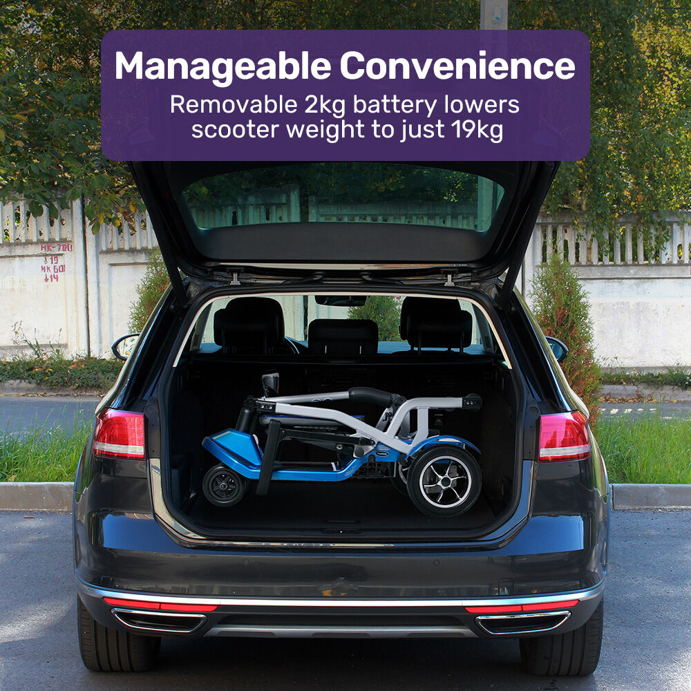 Ultra-Light Folding Mobility Scooter, 19kg, 120kg Capacity, 15km Range, Blue