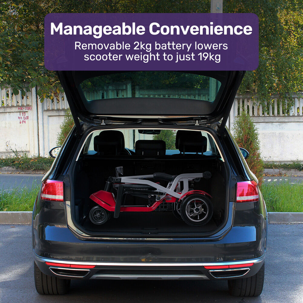 Ultra-Light 19kg Folding Mobility Scooter, 120kg Capacity, Long Range, Red
