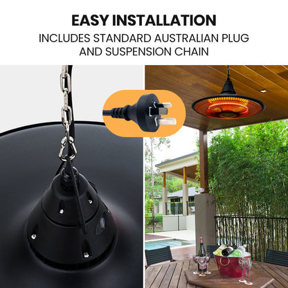 1500W Hanging Electric Patio Heater with Remote, Carbon Fiber Element, 1.5m