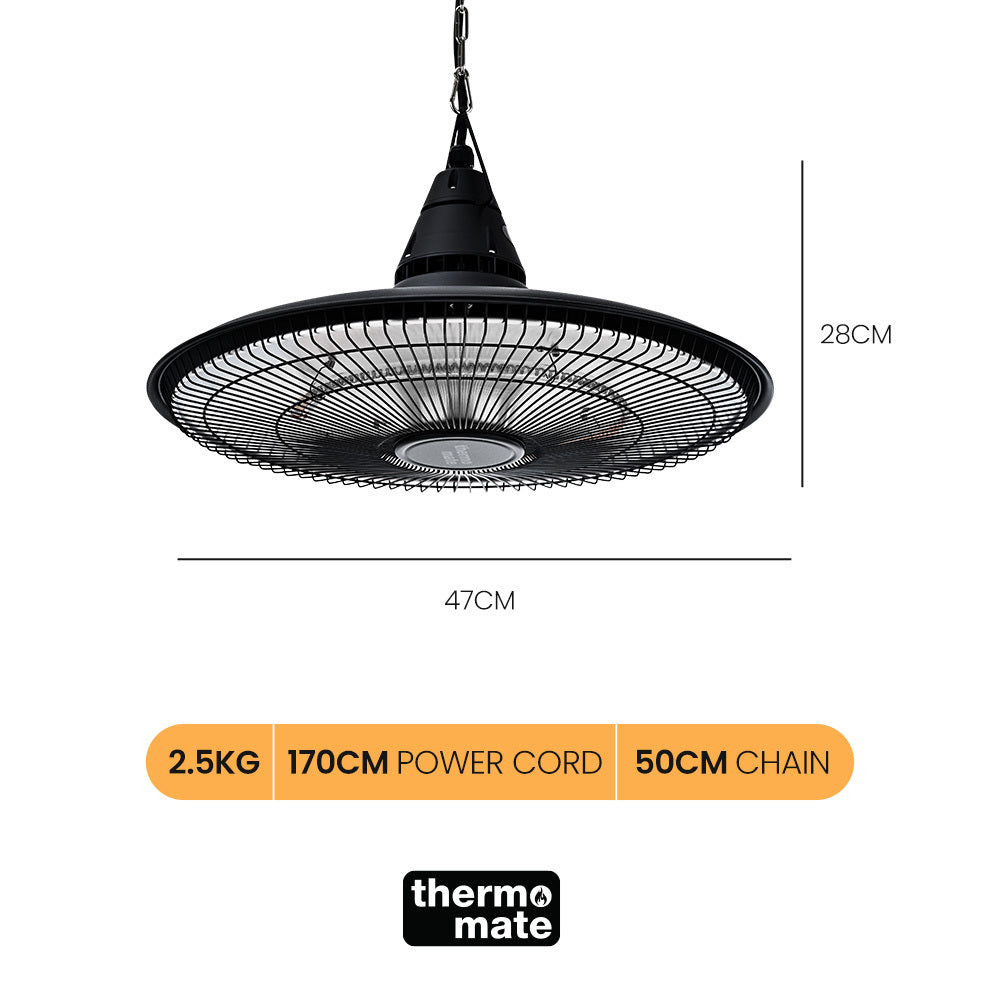 1500W Hanging Electric Patio Heater with Remote, Carbon Fiber Element, 1.5m