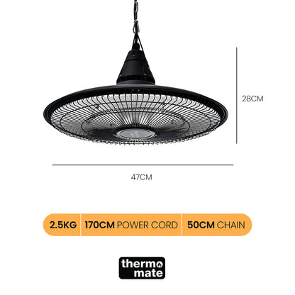 1500W Hanging Electric Patio Heater with Remote, Carbon Fiber Element, 1.5m