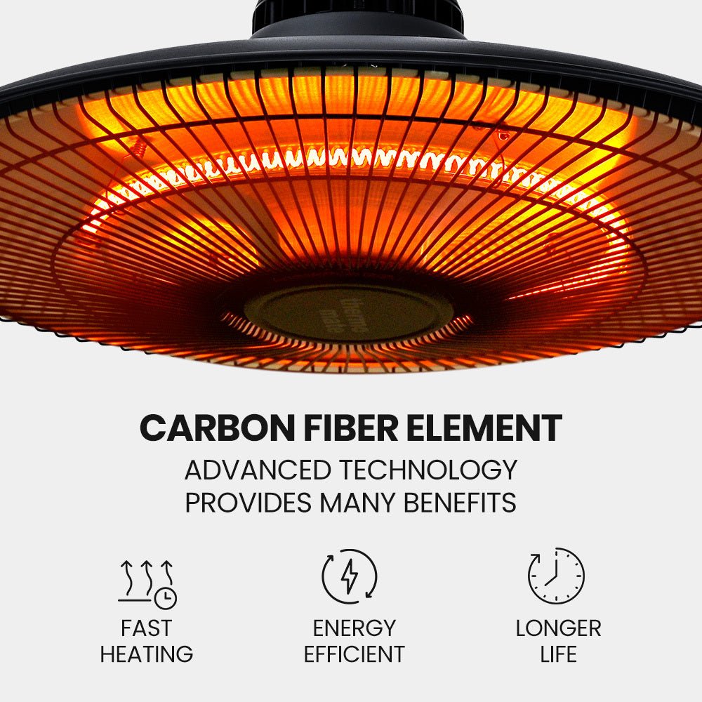 1500W Hanging Electric Patio Heater with Remote, Carbon Fiber Element, 1.5m
