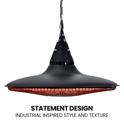 1500W Hanging Electric Patio Heater with Remote, Carbon Fiber Element, 1.5m