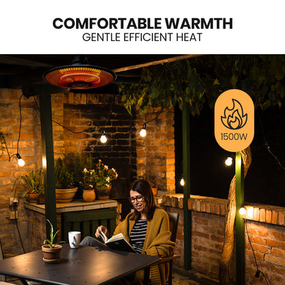 1500W Hanging Electric Patio Heater with Remote, Carbon Fiber Element, 1.5m