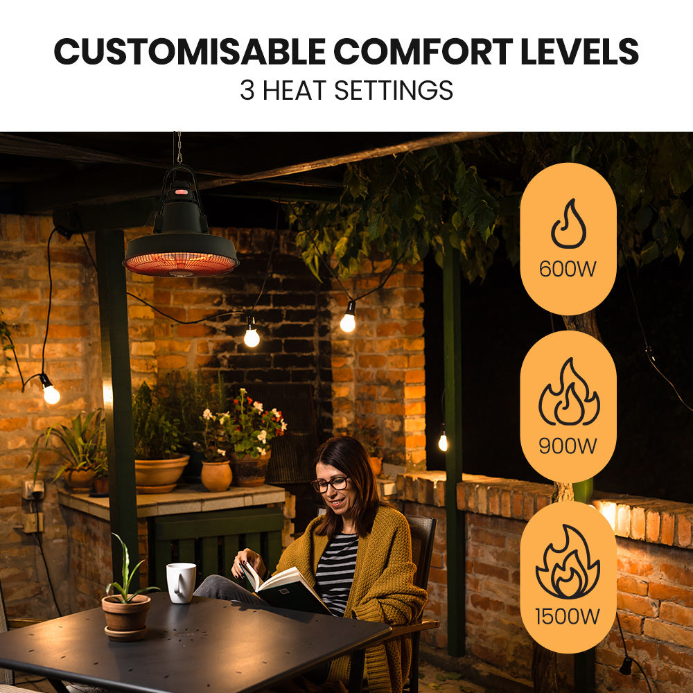 1500W Hanging Outdoor Electric Heater with Remote, Carbon Fiber Element