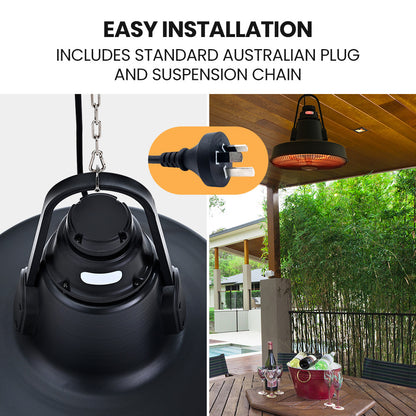 1500W Hanging Outdoor Electric Heater with Remote, Carbon Fiber Element