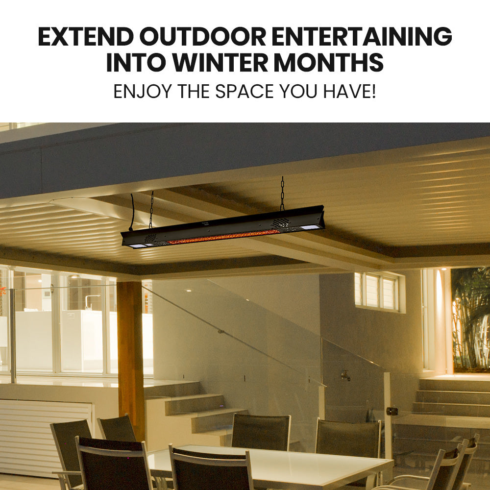 2000W Outdoor Electric Strip Heater with Remote, Timer, and LED Lights