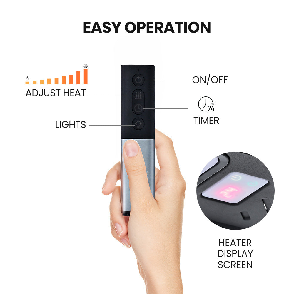 2000W Outdoor Electric Strip Heater with Remote, Timer, and LED Lights