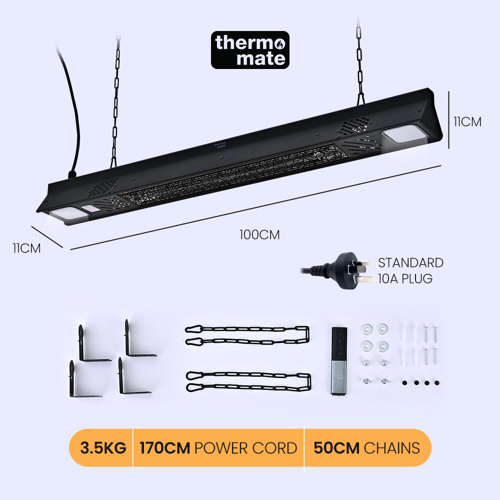 2000W Outdoor Electric Strip Heater with Remote, Timer, and LED Lights