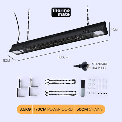 2000W Outdoor Electric Strip Heater with Remote, Timer, and LED Lights