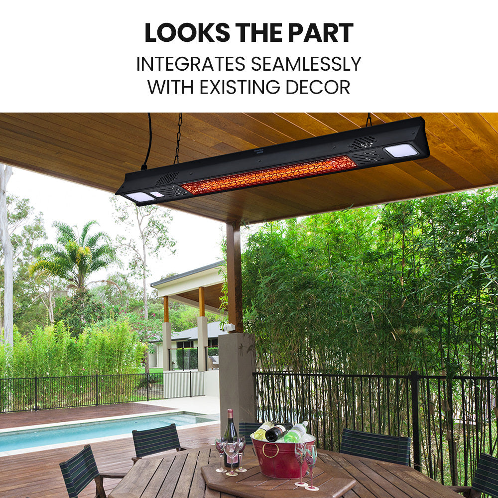 2000W Outdoor Electric Strip Heater with Remote, Timer, and LED Lights