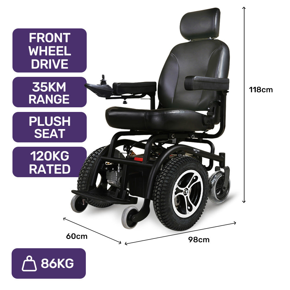 Electric Wheelchair with 35km Range, Comfort Seat, Front-Wheel Drive