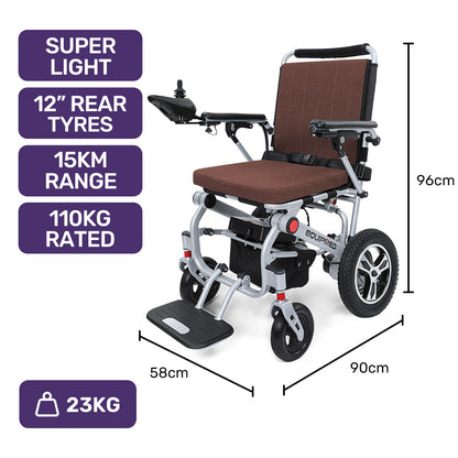 Ultra-Light Folding Electric Wheelchair, 23kg, 0.9m Turn, Airline-Approved Battery