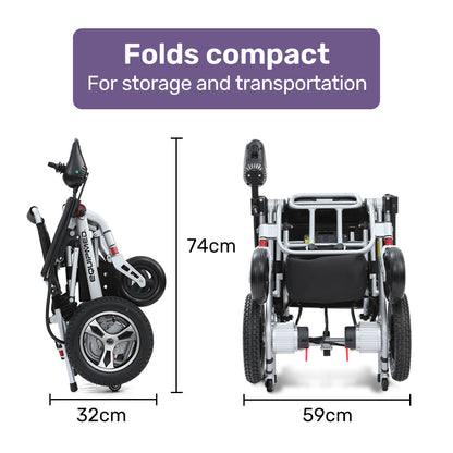Compact & Lightweight Electric Wheelchair, Aluminium Frame, 23kg, 110kg Capacity