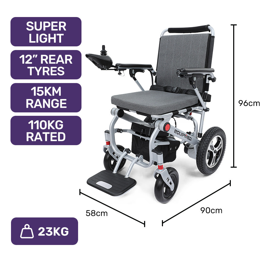 Compact & Lightweight Electric Wheelchair, Aluminium Frame, 23kg, 110kg Capacity