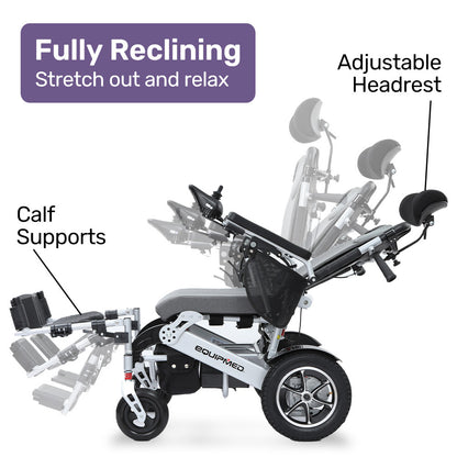 Folding Electric Wheelchair with Recline, Aluminium Frame, 12-15km Range