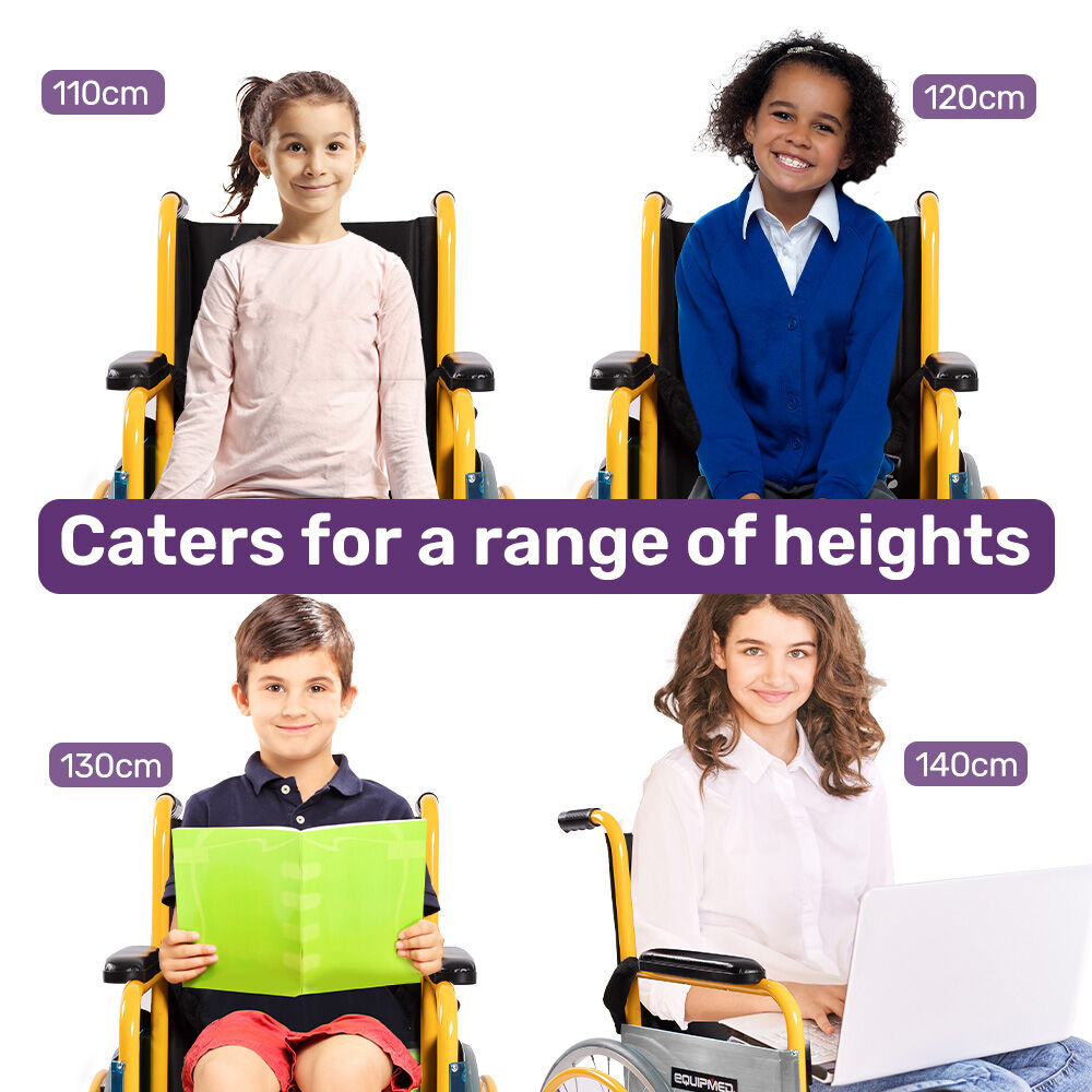 Kids Paediatric Wheelchair, 100kg Rated, 110-140cm Rider Height, Quick Folding, Adjustable Footrests, 22' Wheels, Yellow