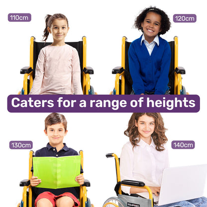 Kids Paediatric Wheelchair, 100kg Rated, 110-140cm Rider Height, Quick Folding, Adjustable Footrests, 22' Wheels, Yellow