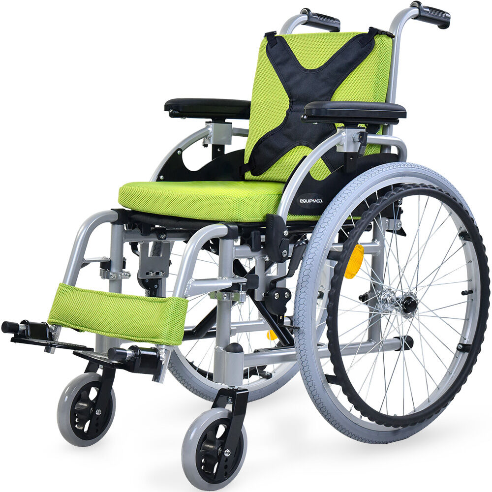 Lightweight Aluminium Kids Wheelchair - 0.55m Wheels, 75kg Capacity, Green