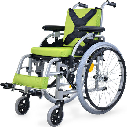 Lightweight Aluminium Kids Wheelchair - 0.55m Wheels, 75kg Capacity, Green