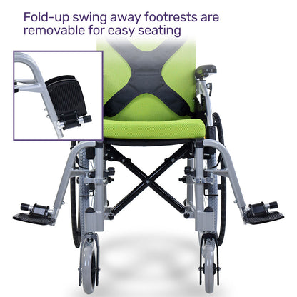 Lightweight Aluminium Kids Wheelchair - 0.55m Wheels, 75kg Capacity, Green