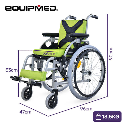 Lightweight Aluminium Kids Wheelchair - 0.55m Wheels, 75kg Capacity, Green